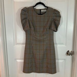 Amanda Uprichard Westwick Plaid Puff Sleeve Mini Dress Size Small